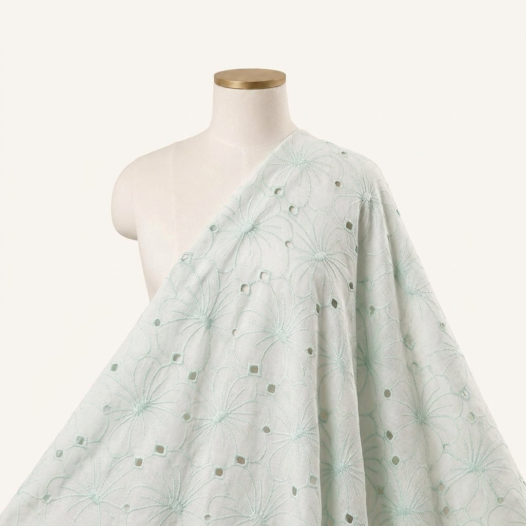 Embroidery Light Green Embroidery Cotton Fabric Draped as a saree