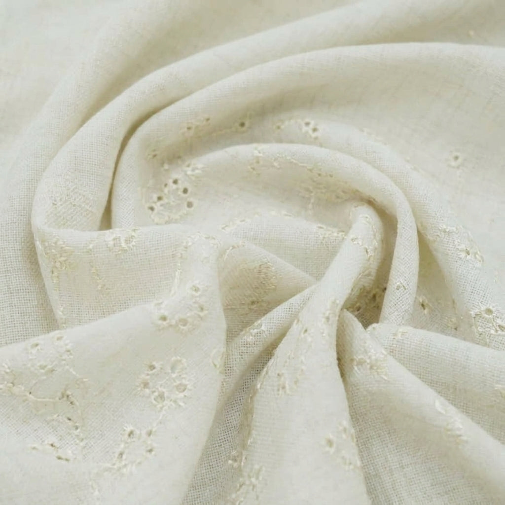 Swirled Embroidery Cream Embroidery Cotton Fabric