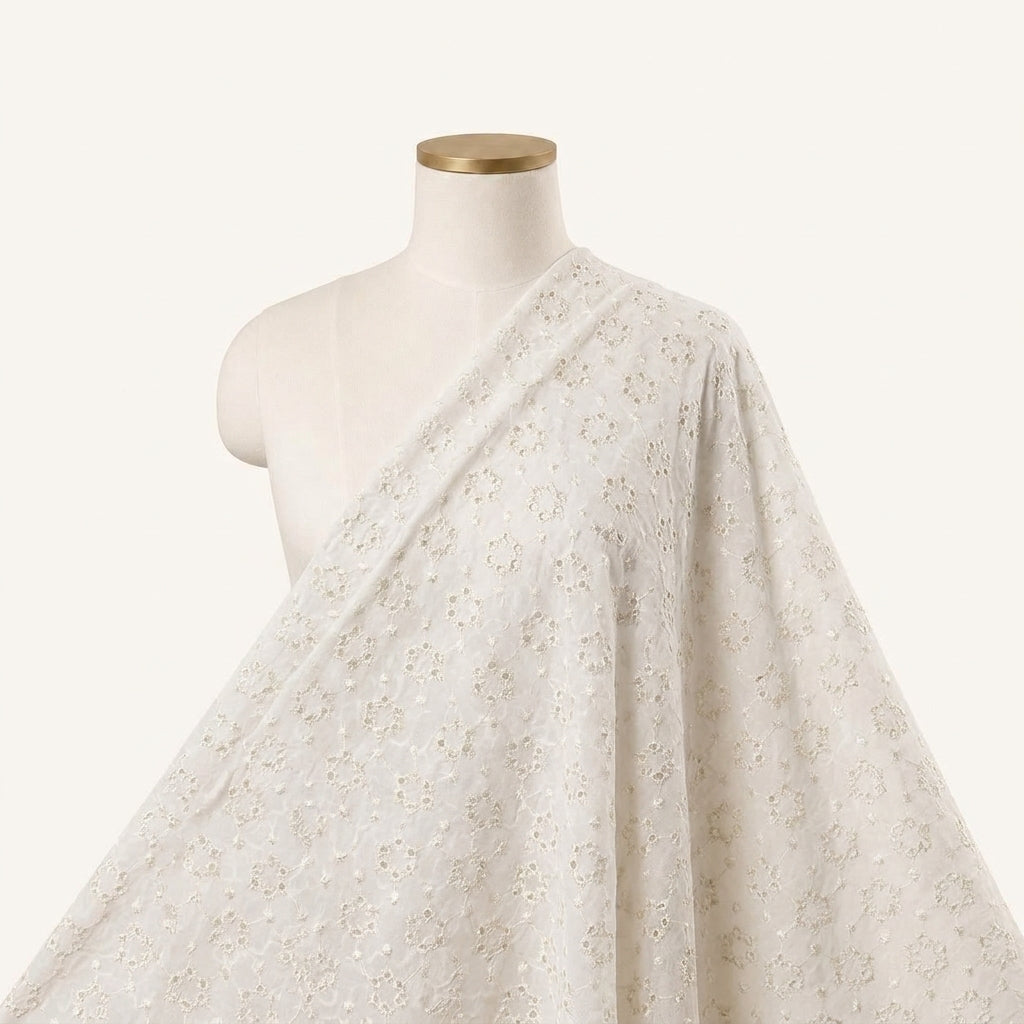 Embroidery Cream Embroidery Cotton Fabric Draped as a saree