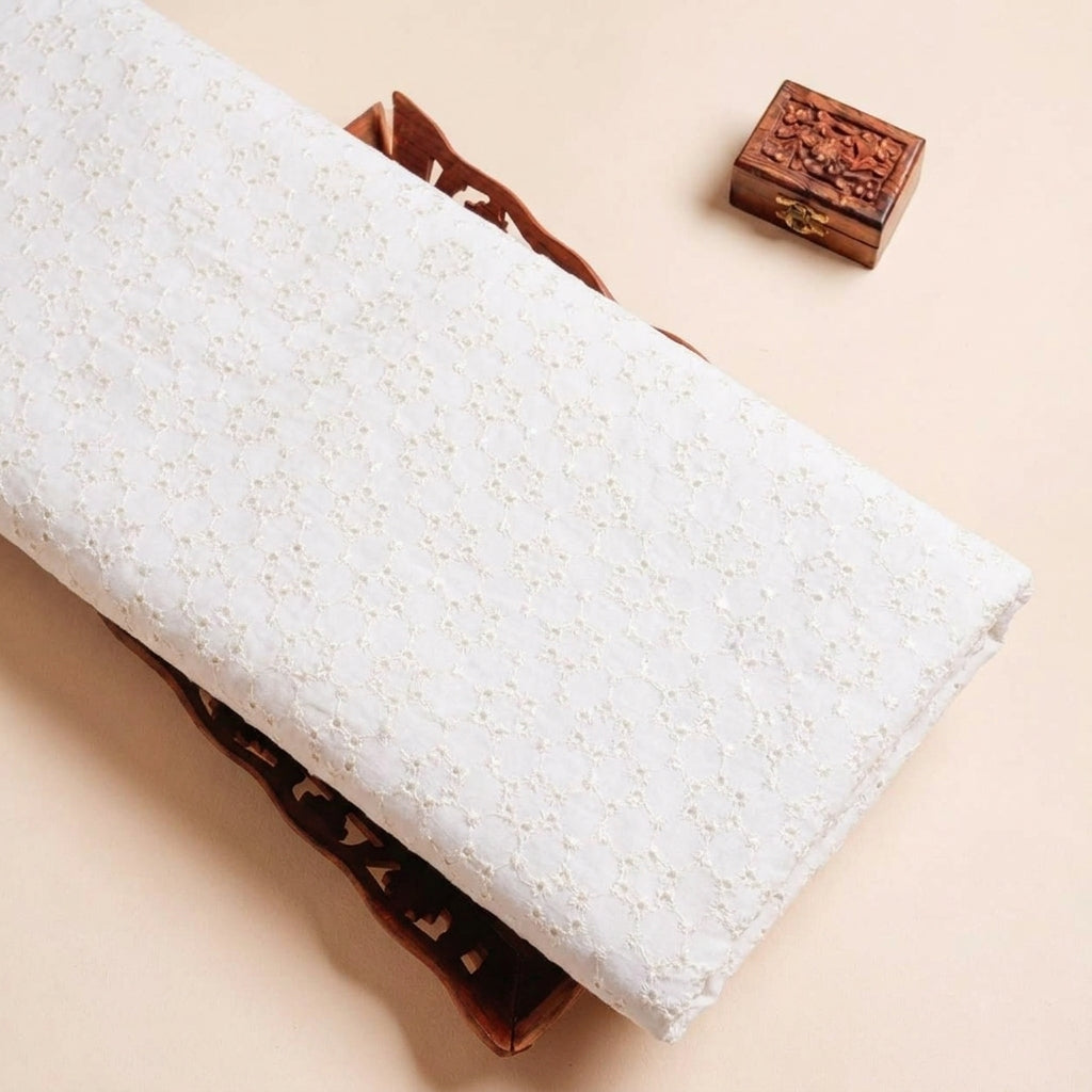 Folded Cream Embroidery Cotton Fabric Highlighting and Texture