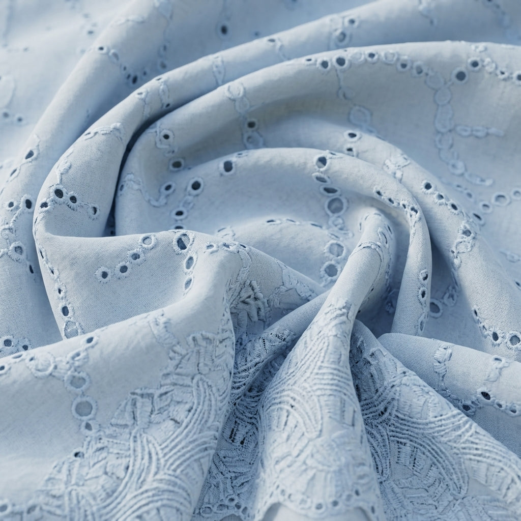 Blue Embroidery Cotton Fabric - EA4232 - EA4232 - Swirl