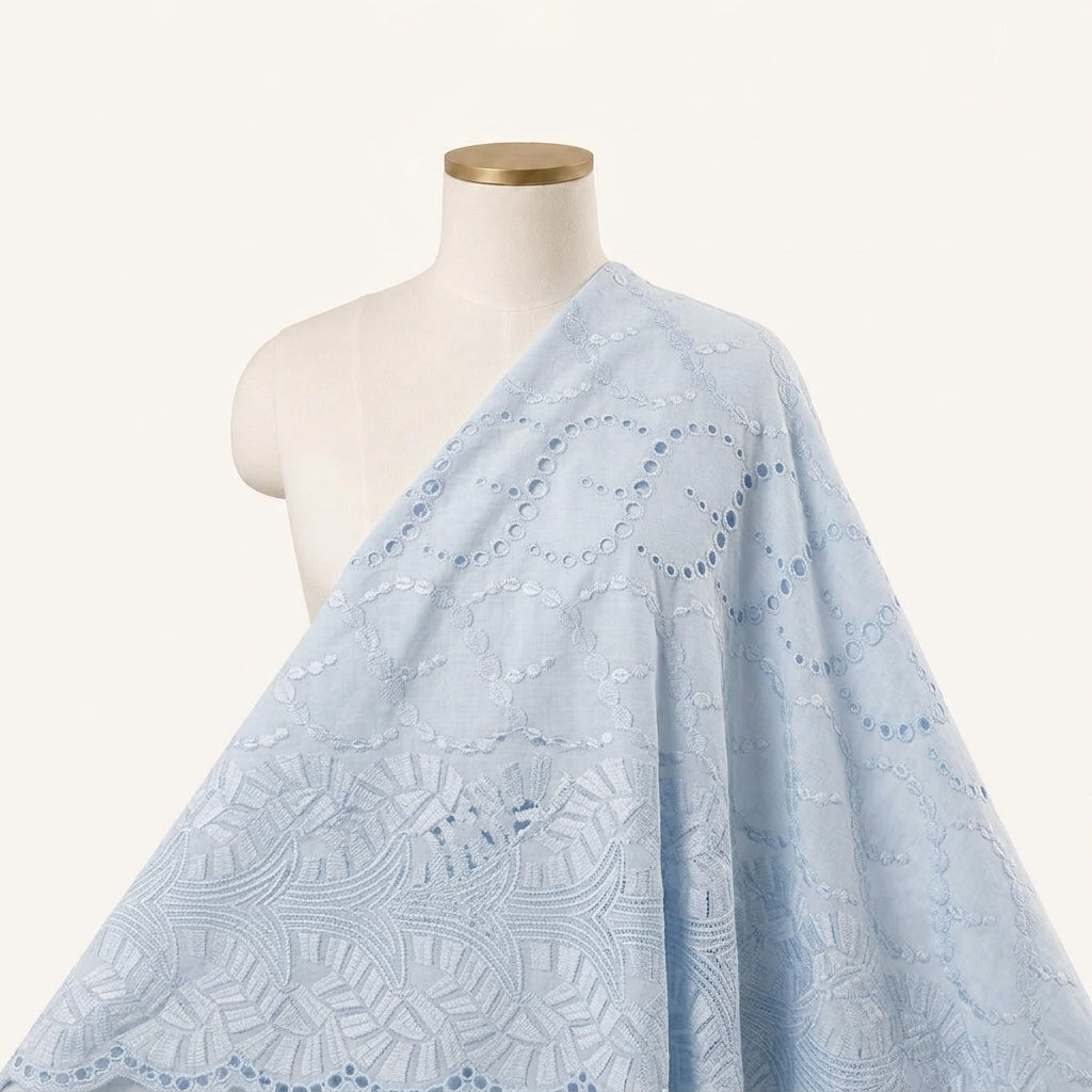 Embroidery Blue Embroidery Cotton Fabric Draped as a saree