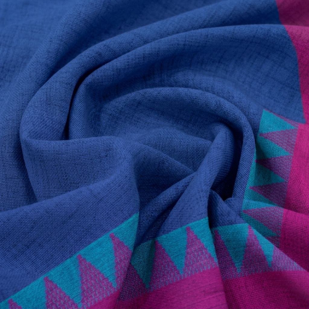 Swirled Zari Border Blue Zari Border Cotton Fabric