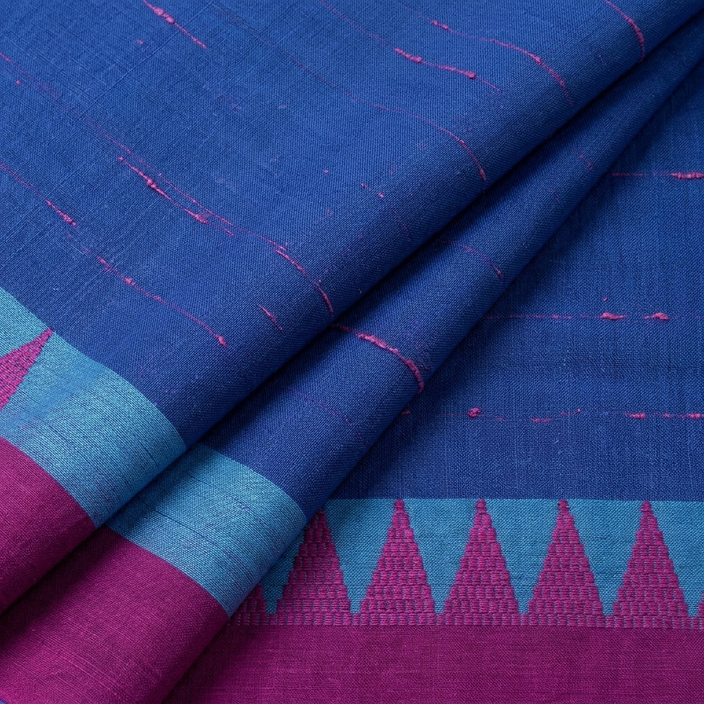 Folded Zari Border Blue Zari Border Cotton Fabric