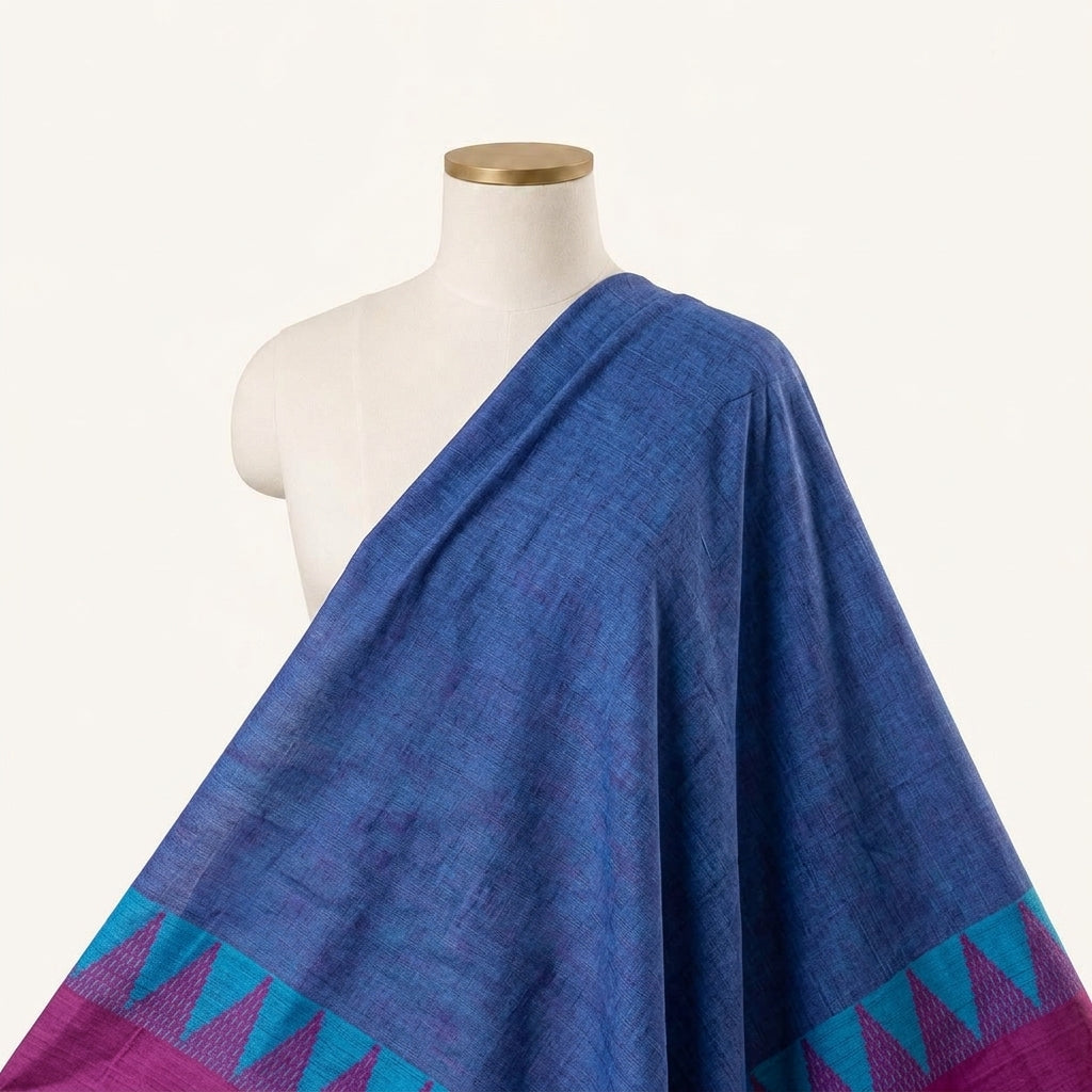 Zari Border Blue Zari Border Cotton Fabric Draped as a saree
