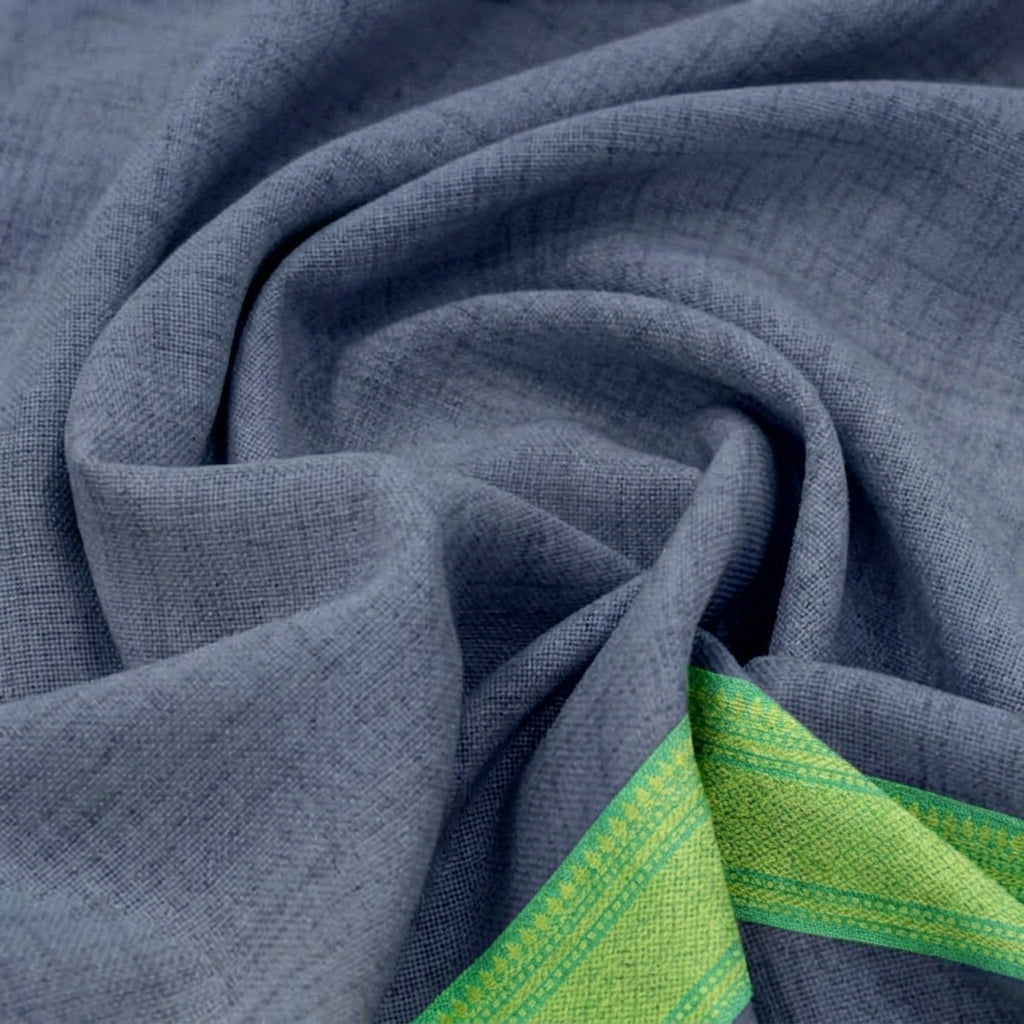 Swirled Zari Border Navy Blue Zari Border Cotton Fabric
