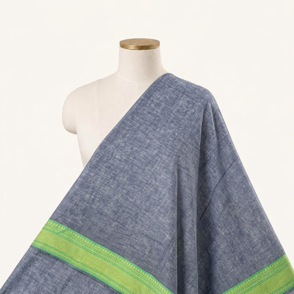 Zari Border Navy Blue Zari Border Cotton Fabric Draped as a saree