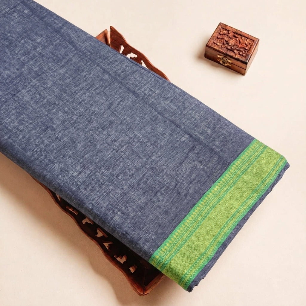 Navy Blue Zari Border Cotton Fabric - EA4298 - EA4298 - tray_3
