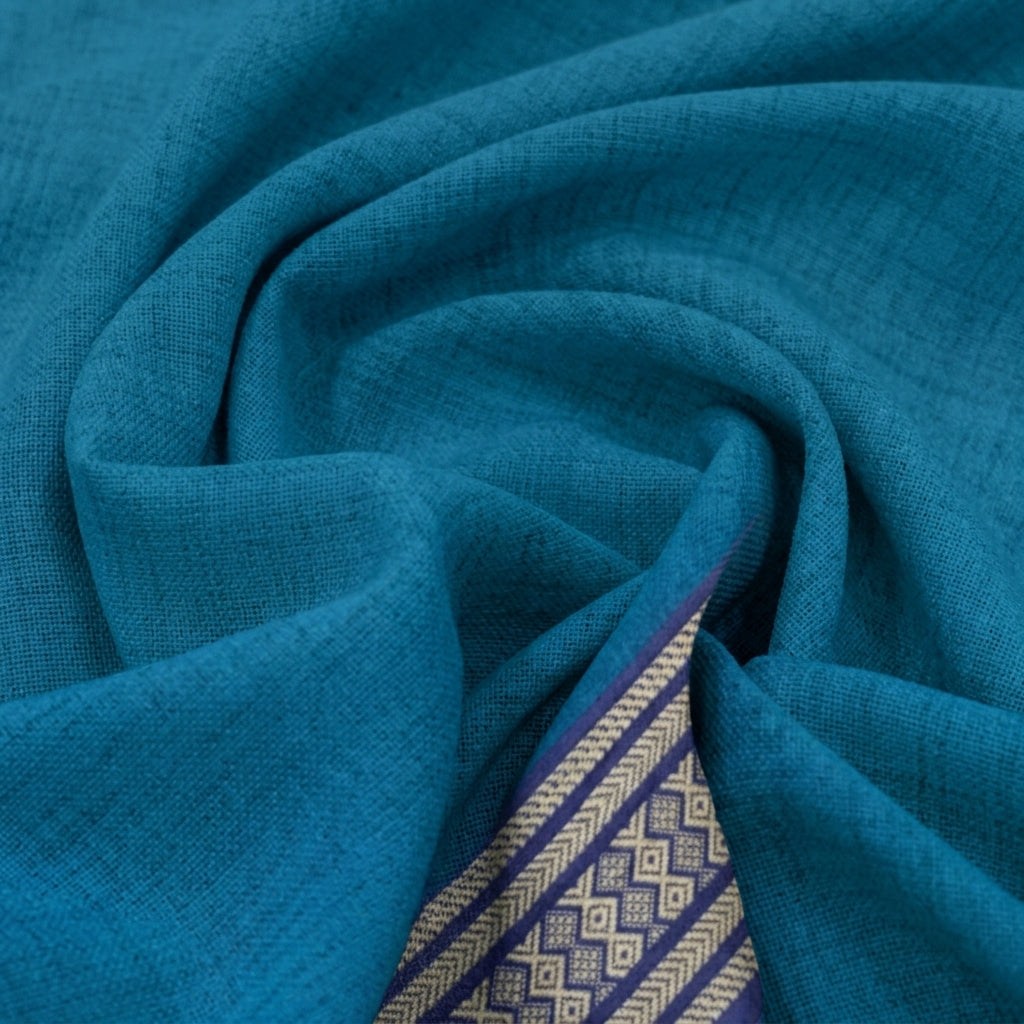 Swirled Zari Border Blue Zari Border Cotton Fabric