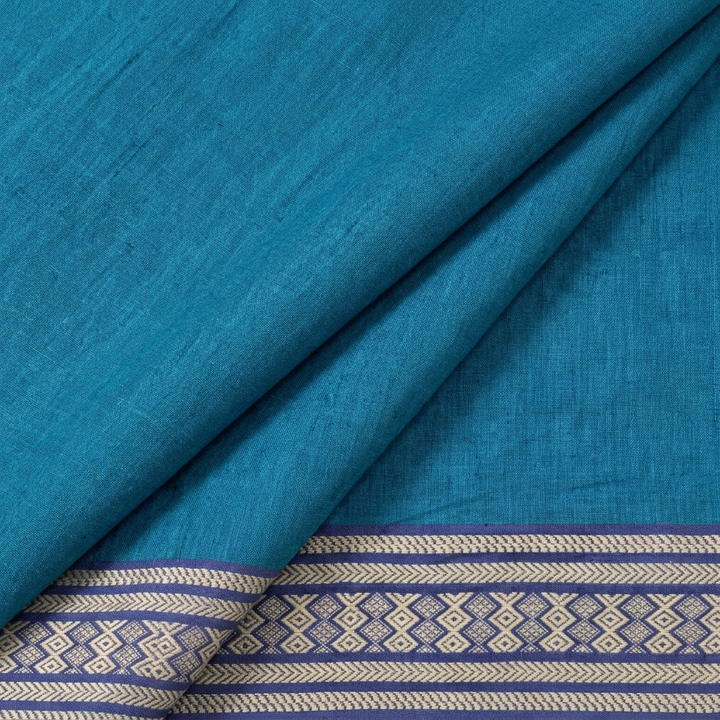 Blue Zari Border Cotton Fabric - EA4301 - EA4301 - folds