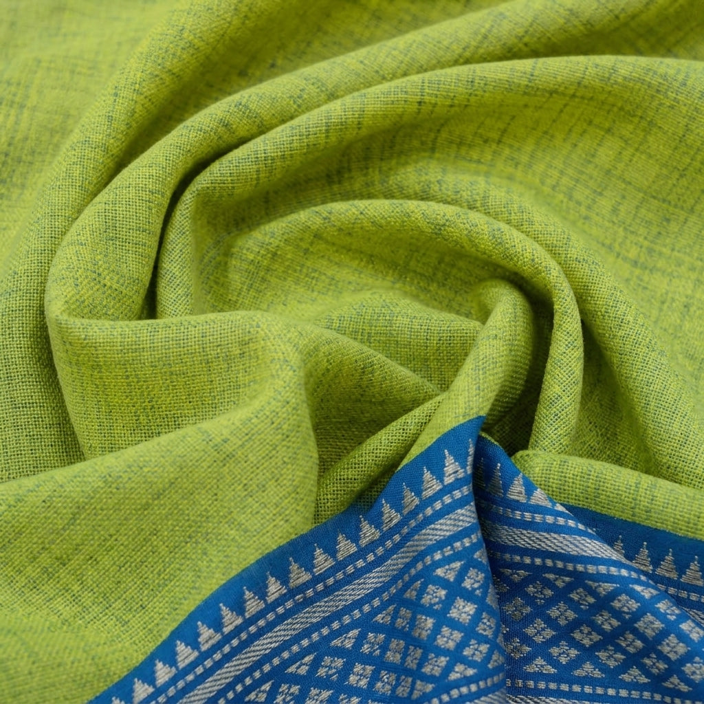 Swirled Zari Border Green Zari Border Cotton Fabric