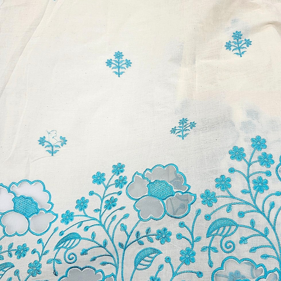 Cream Floral Embroidery Cotton Fabric
