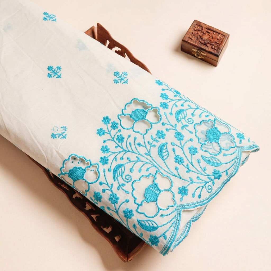 Cream Floral Embroidery Cotton Fabric