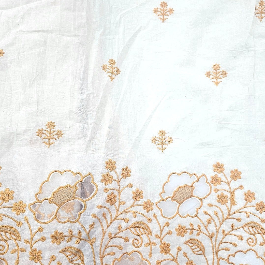 Cream Floral Embroidery Cotton Fabric