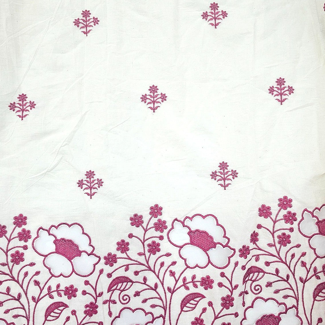 Cream Floral Embroidery Cotton Fabric