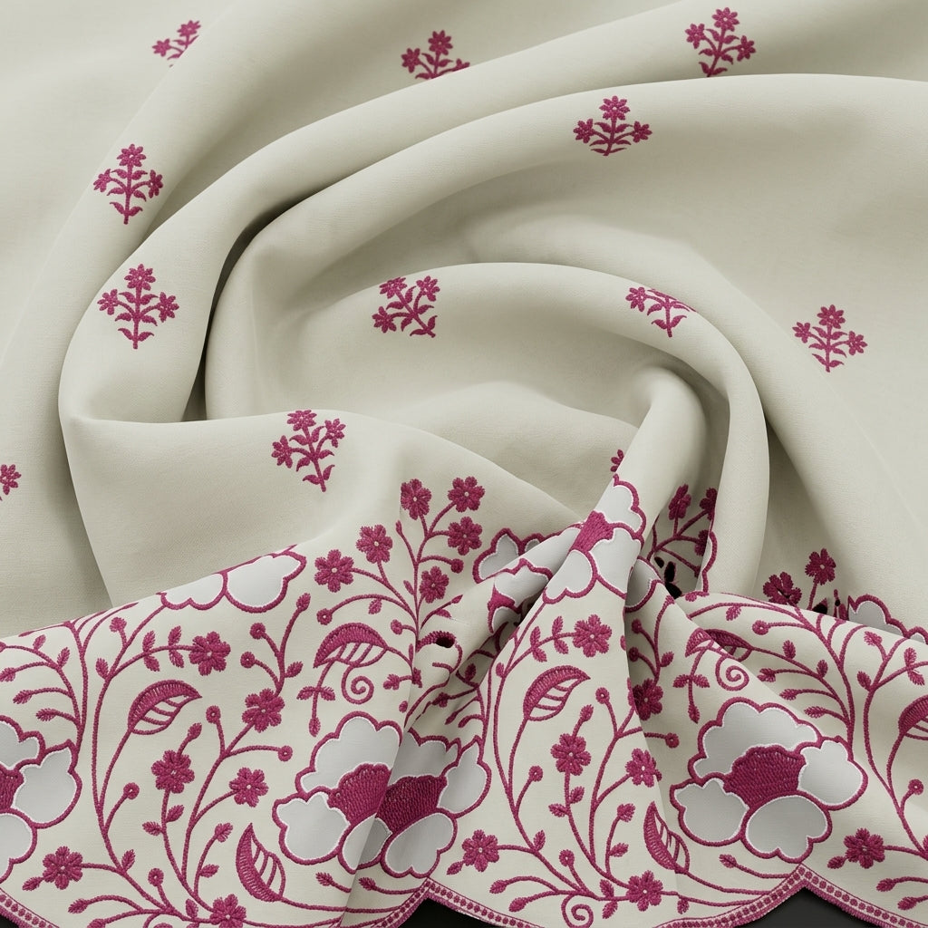 Cream Floral Embroidery Cotton Fabric