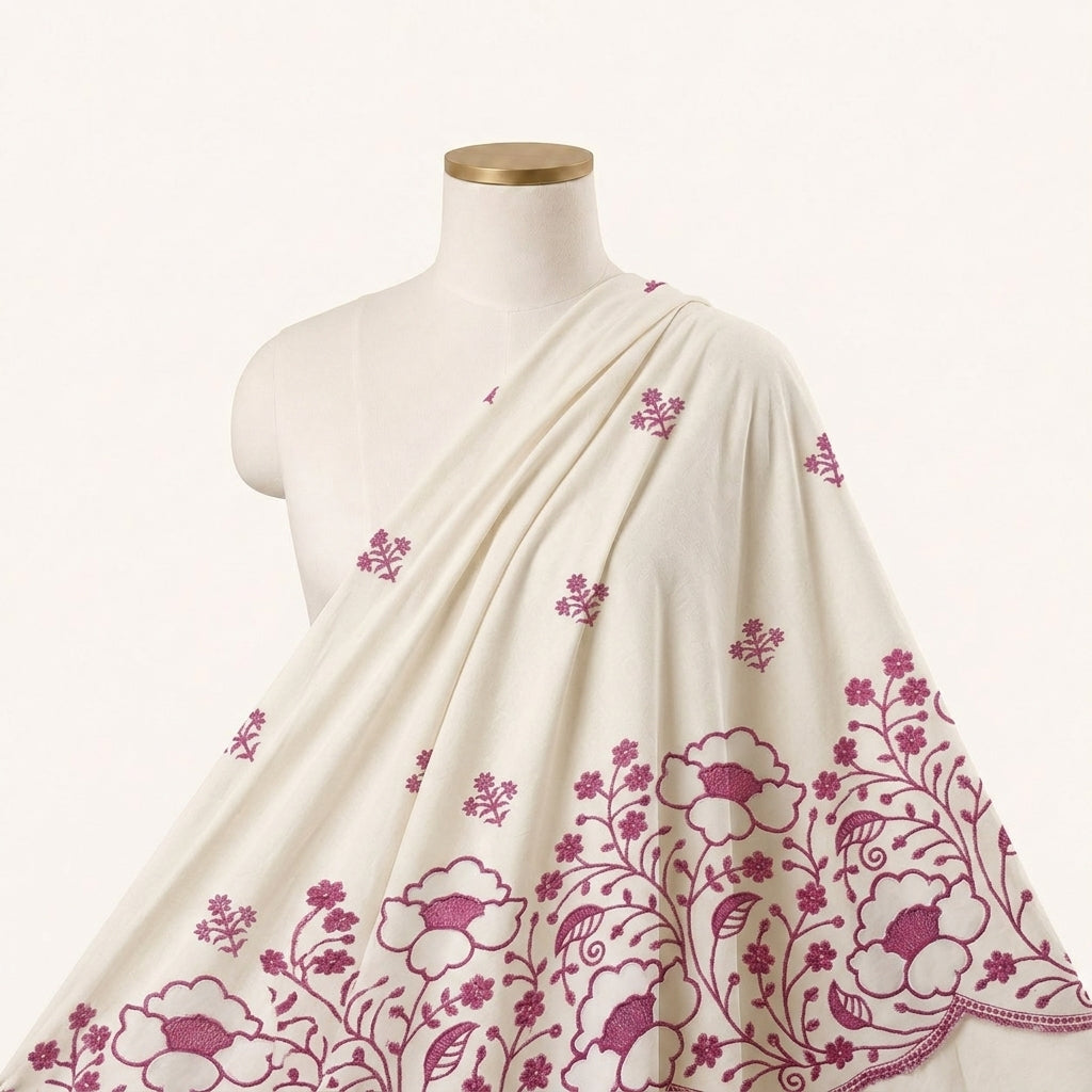 Cream Floral Embroidery Cotton Fabric