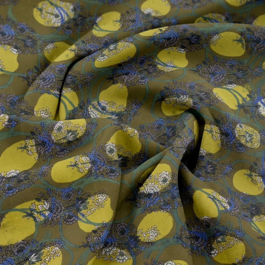 Swirled Ajrakh Green Ajrakh Cotton Fabric