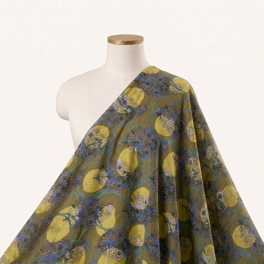 Ajrakh Green Ajrakh Cotton Fabric Draped as a saree