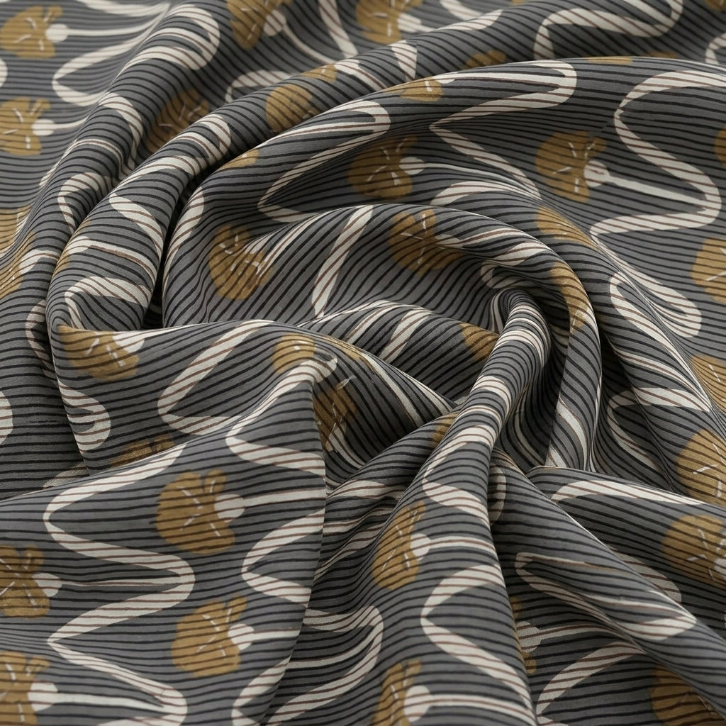 Swirled Ajrakh Black Ajrakh Cotton Fabric