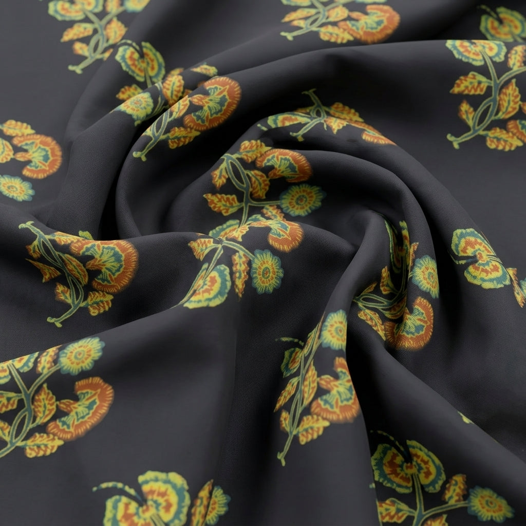 Swirled Ajrakh Black Ajrakh Cotton Fabric