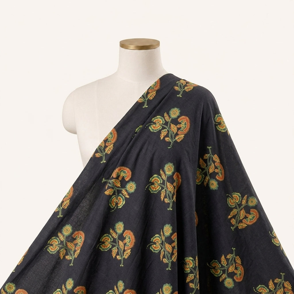Ajrakh Black Ajrakh Cotton Fabric Draped as a saree