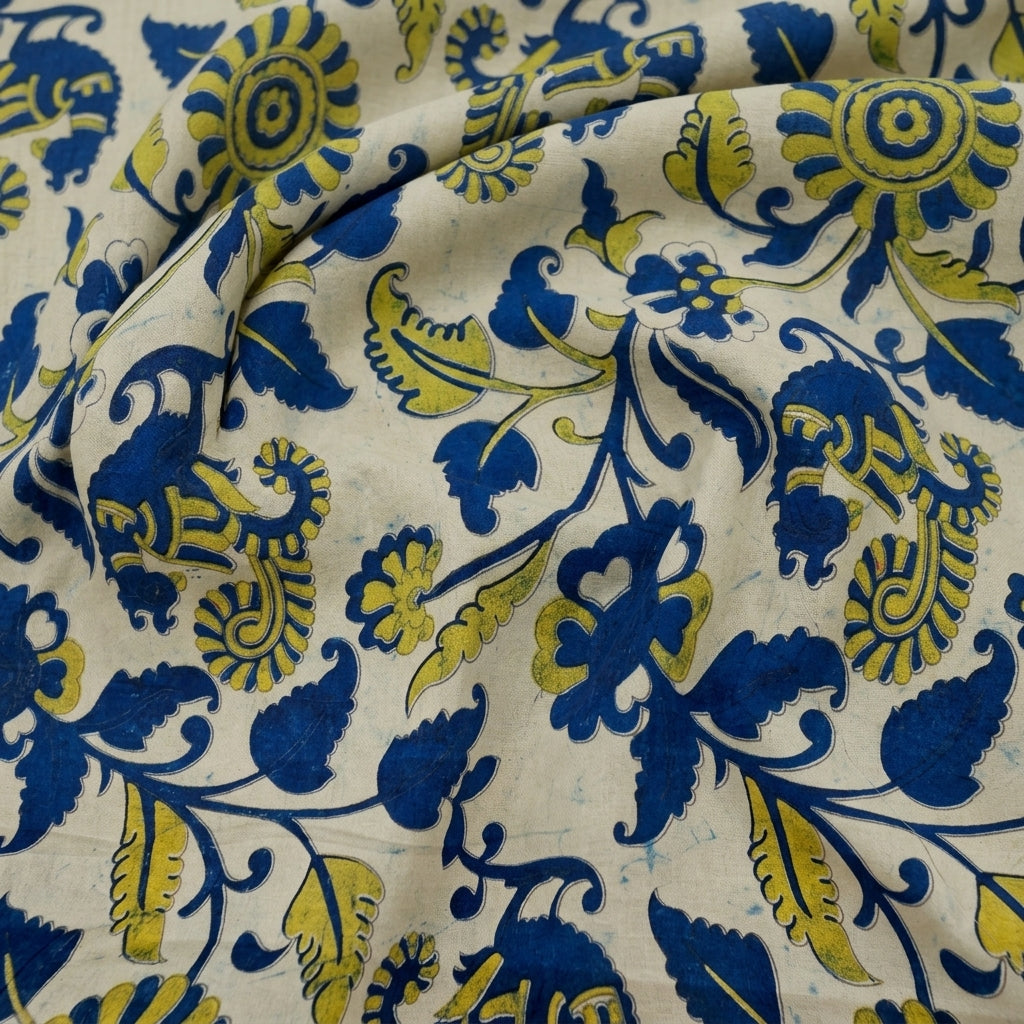 Swirled Ajrakh Cream Ajrakh Cotton Fabric