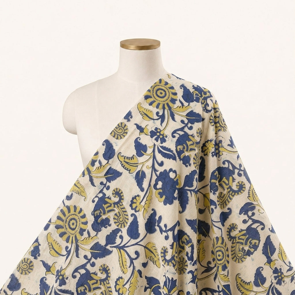 Ajrakh Cream Ajrakh Cotton Fabric Draped as a saree