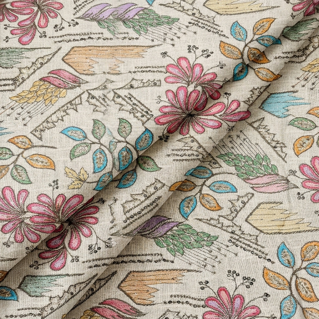 Folded Embroidery Cream Embroidery Jute Fabric