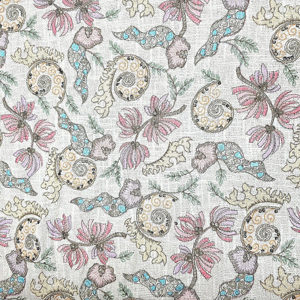 Cream Embroidery Jute Fabric - EB12679