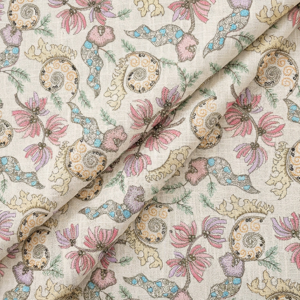 Folded Embroidery Cream Embroidery Jute Fabric