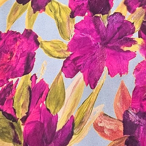 Light Blue Floral Satin Fabric, laid flat