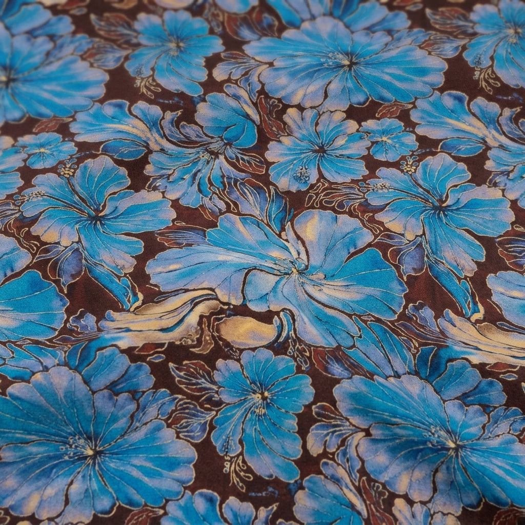 Swirled Floral Brown Floral Satin Fabric