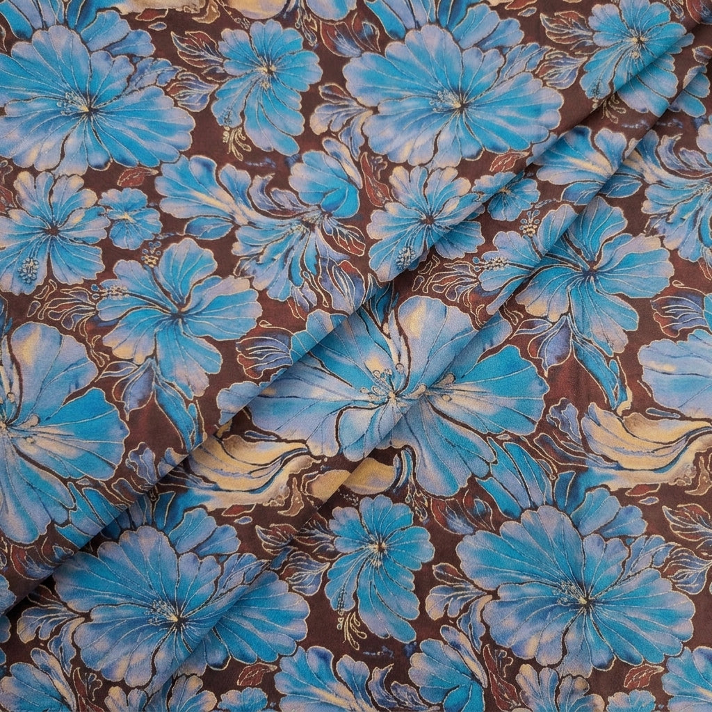 Folded Floral Brown Floral Satin Fabric