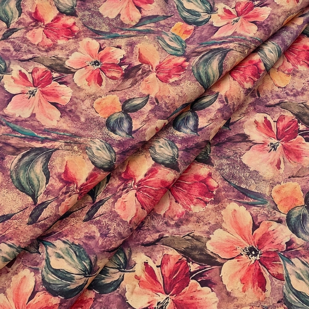 Folded Wine Floral Satin Fabric