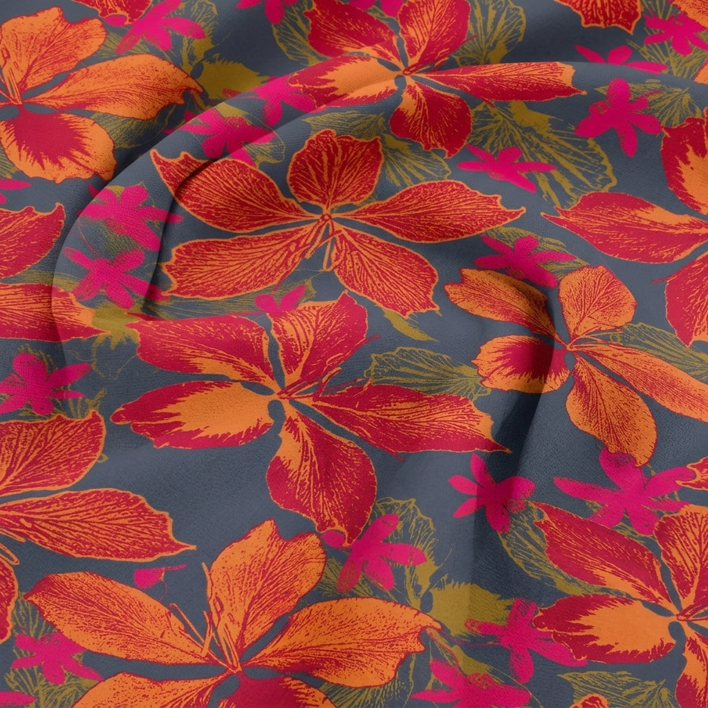 Swirled Floral Grey Floral Satin Fabric