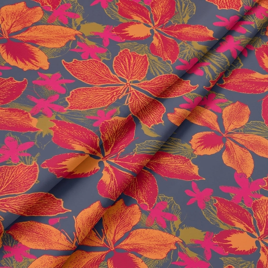 Folded Floral Grey Floral Satin Fabric