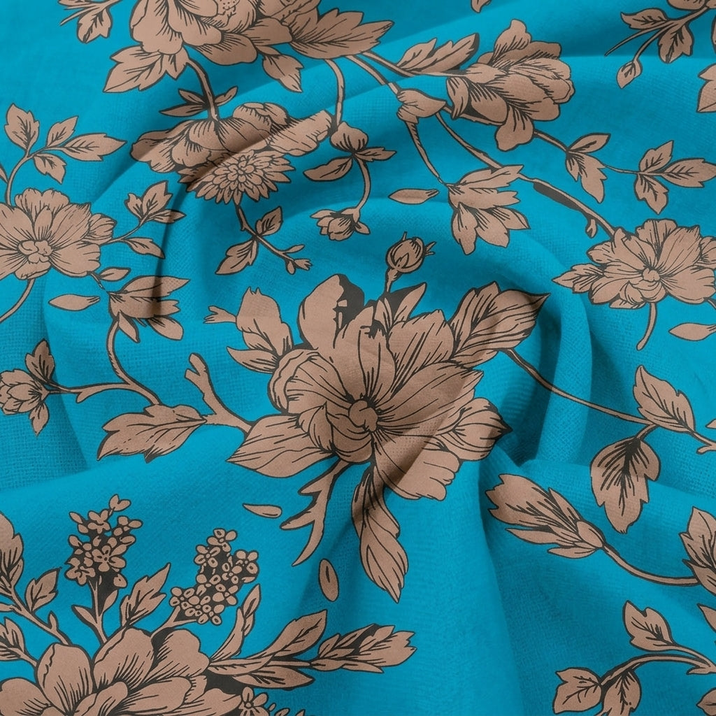 Swirled Floral Green Floral Satin Fabric