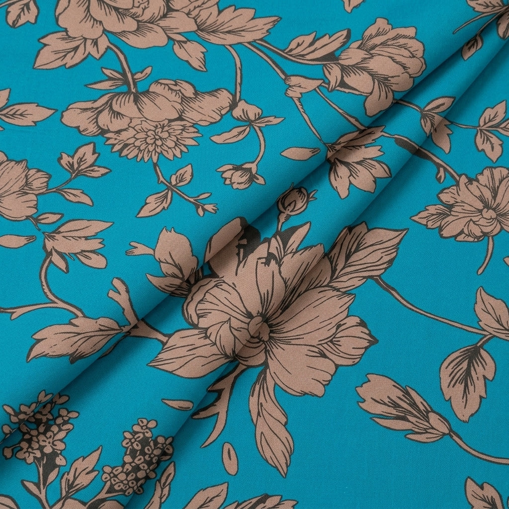 Folded Floral Green Floral Satin Fabric