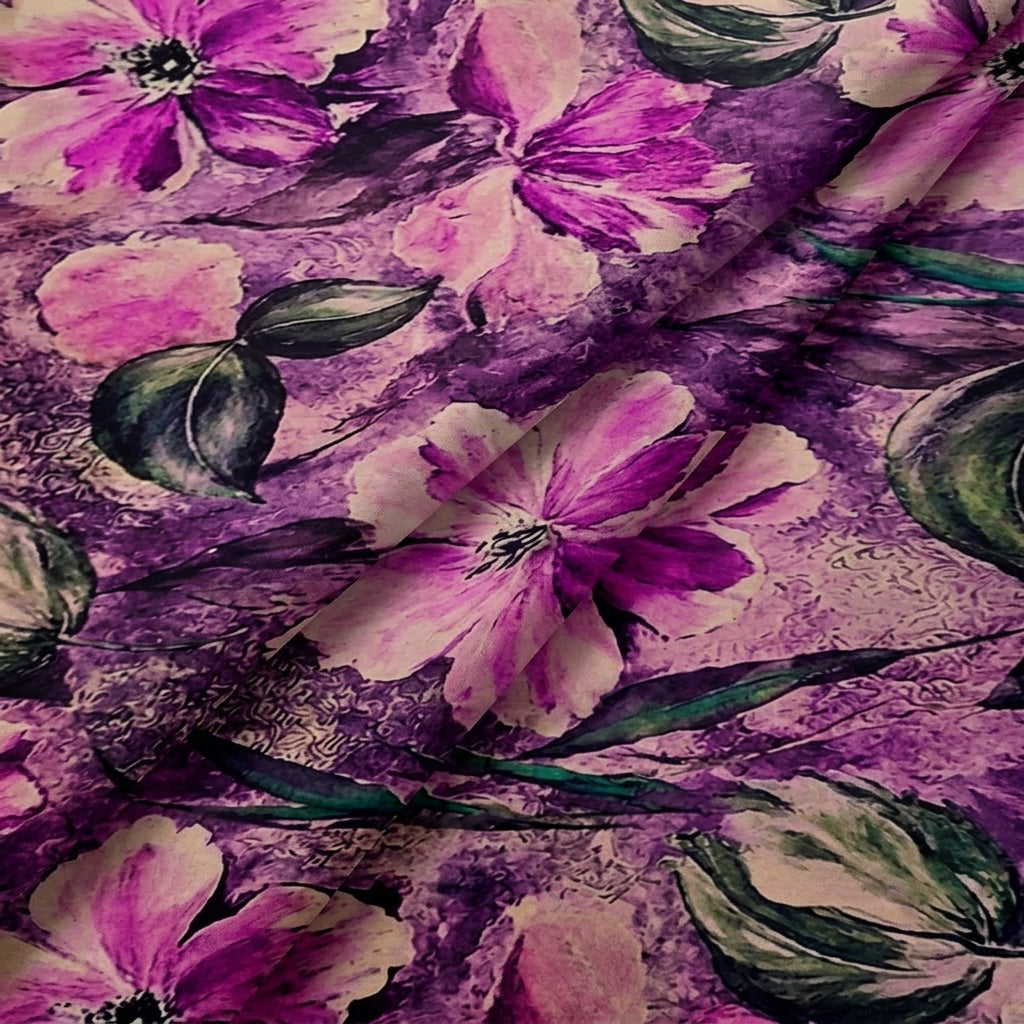 Folded Purple Floral Satin Fabric