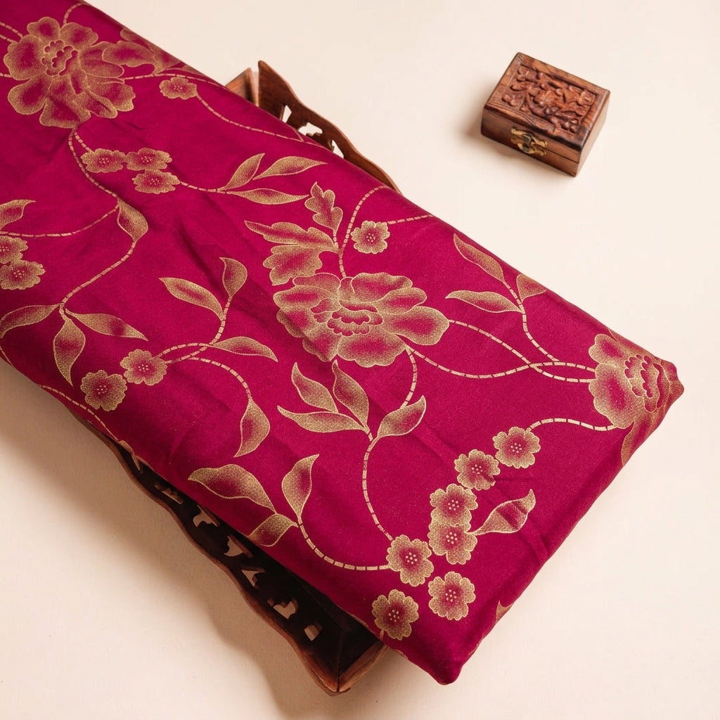 Pink Floral Satin Georgette Fabric - EA4410