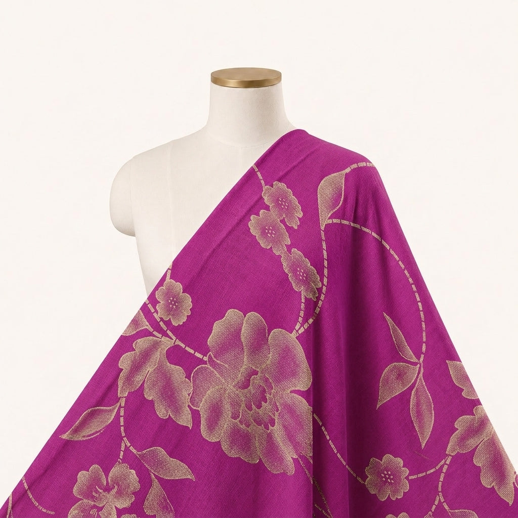FLORAL PINK FLORAL SATIN GEORGETTE Fabric Draped as a saree