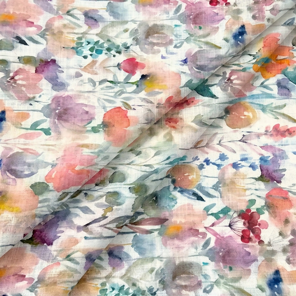 Cream Floral Linen Fabric - EA4425