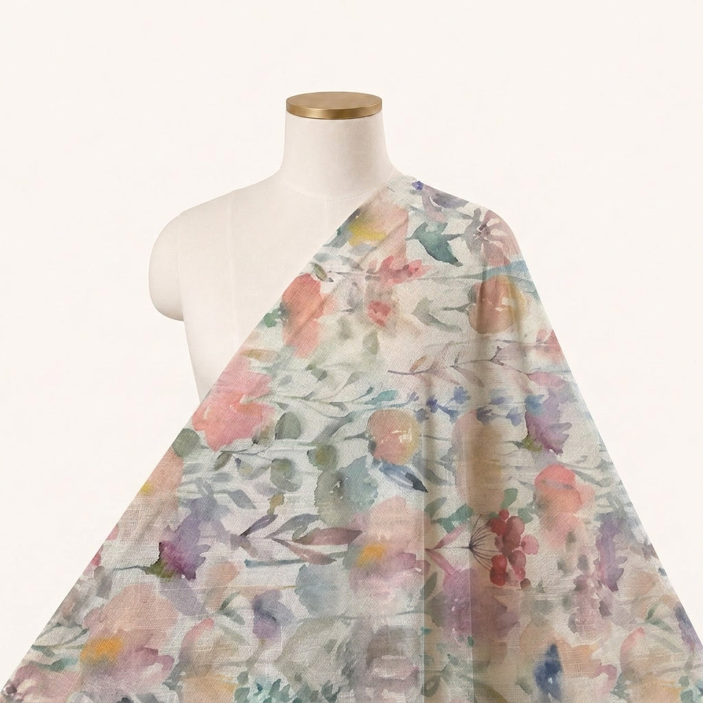 Cream Floral Linen Fabric - EA4425