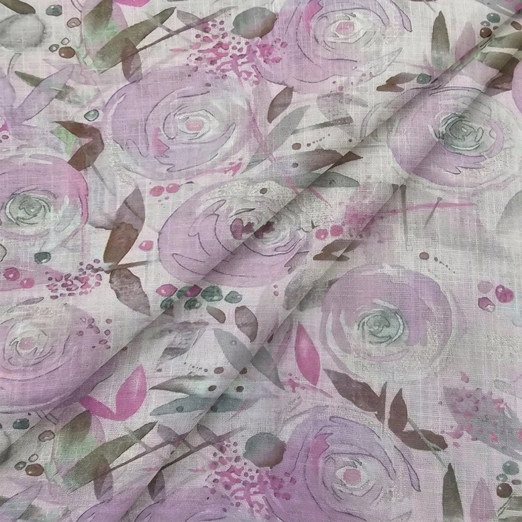 Violet Floral Linen Fabric - EA4433