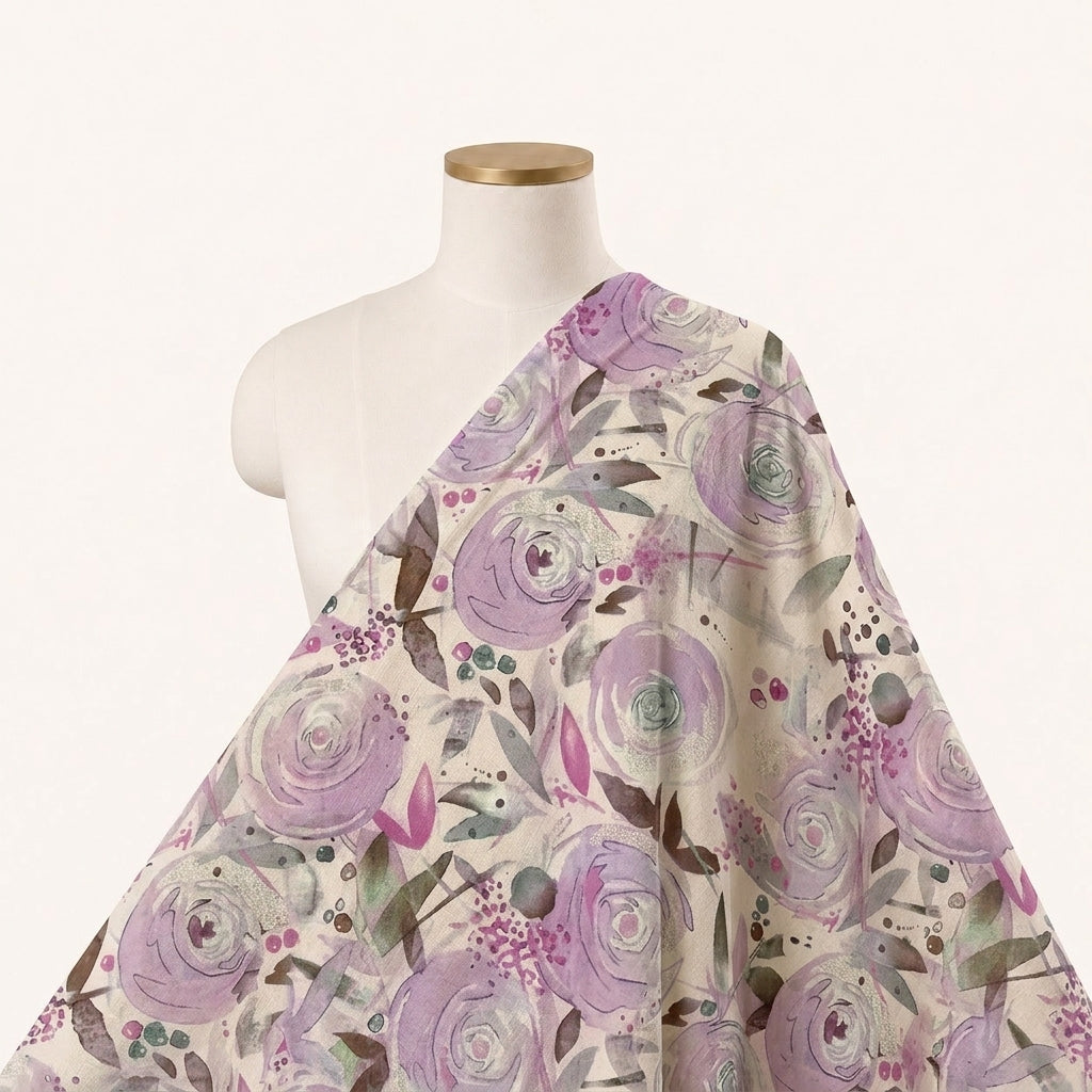 Violet Floral Linen Fabric - EA4433