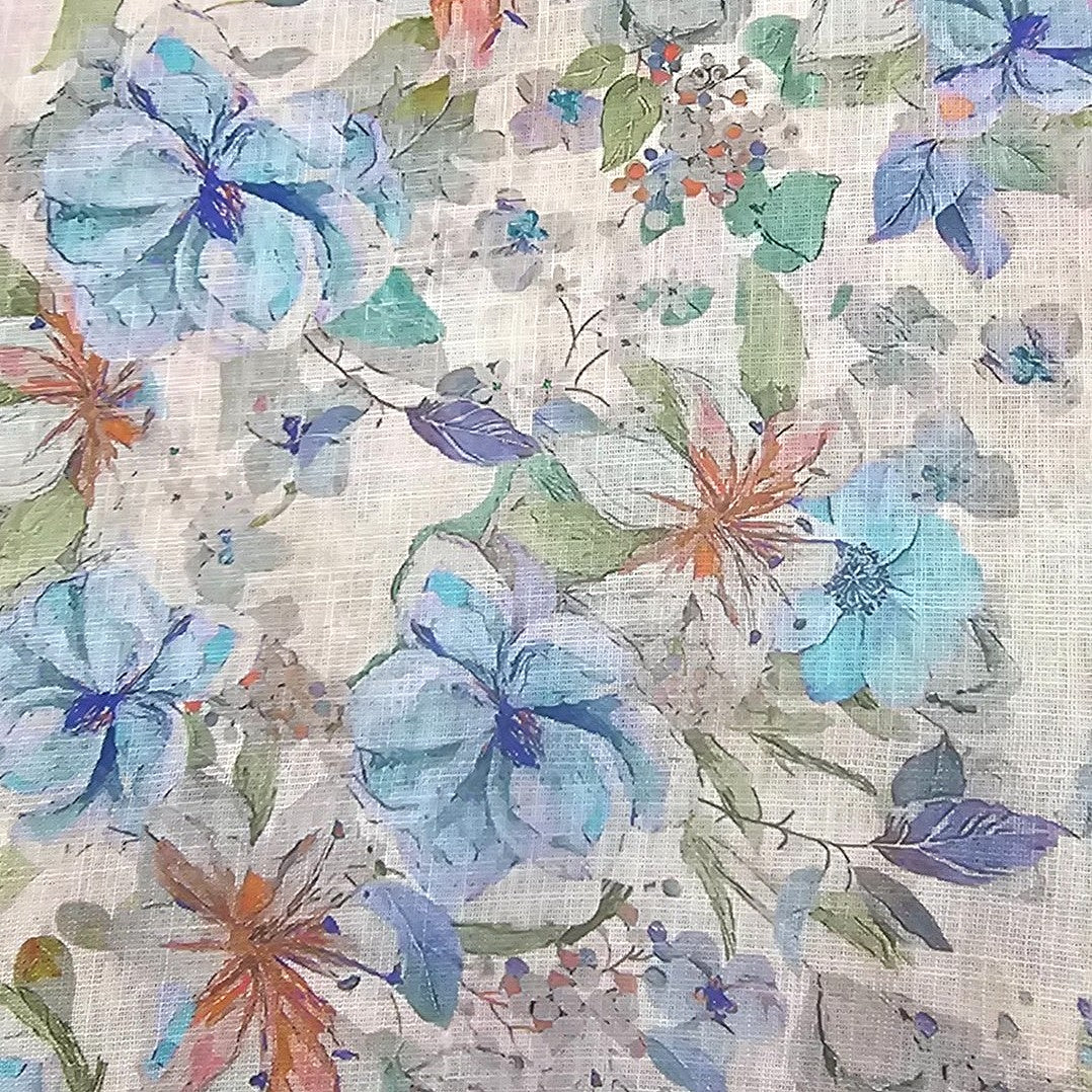 Beige Floral Linen Fabric - EA4437
