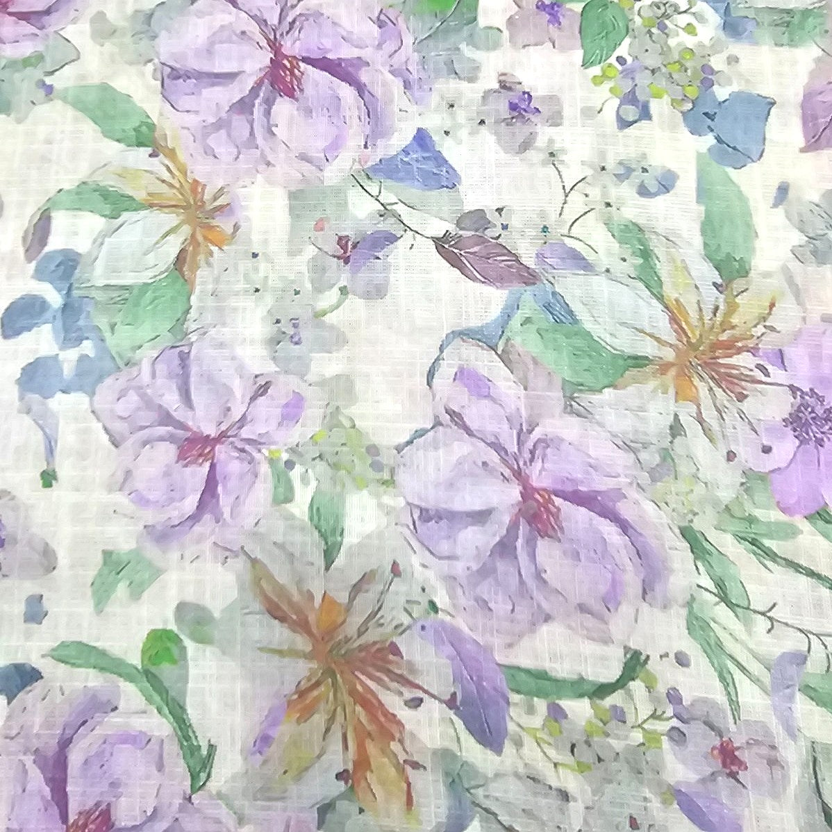 Cream Floral Linen Fabric - EA4438