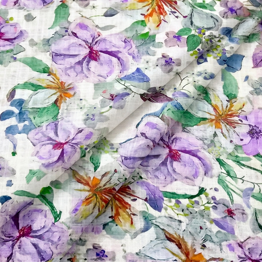 Cream Floral Linen Fabric - EA4438