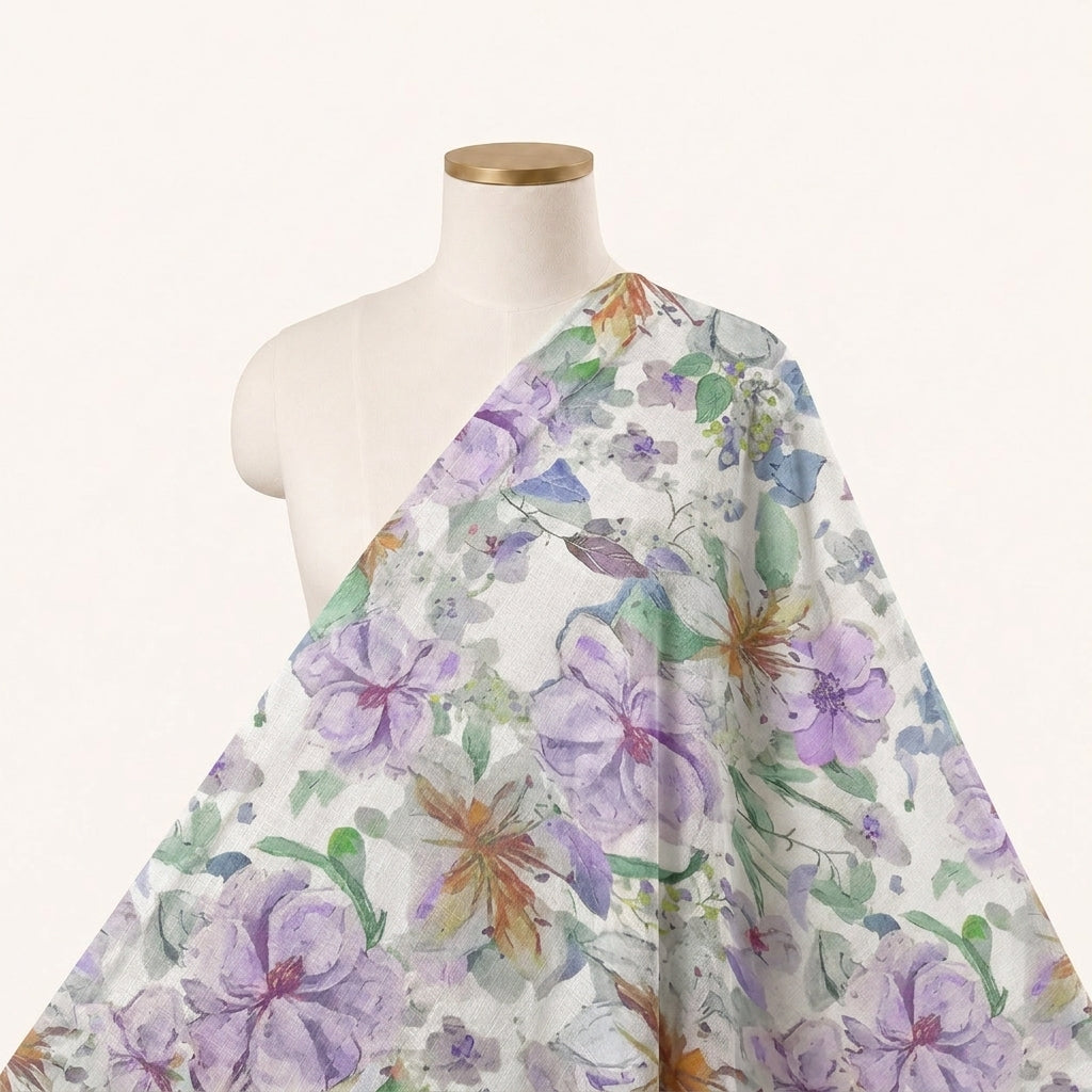 Cream Floral Linen Fabric - EA4438